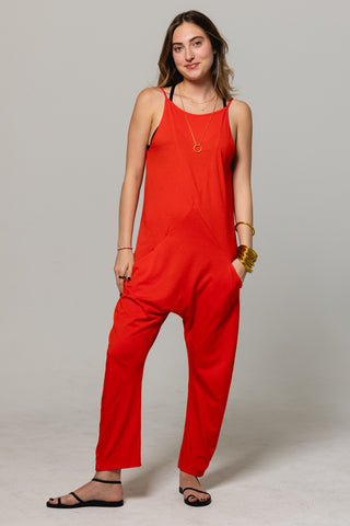 Jumpsuit Iara Open Back | Peruvian Pima Cotton | Coral Red