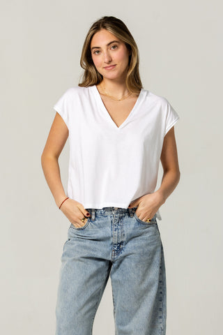 Flowy V Neck Tee | Peruvian Pima Cotton | Off White