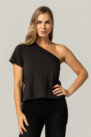 One Shoulder Tee | Peruvian Pima Cotton | Charcoal