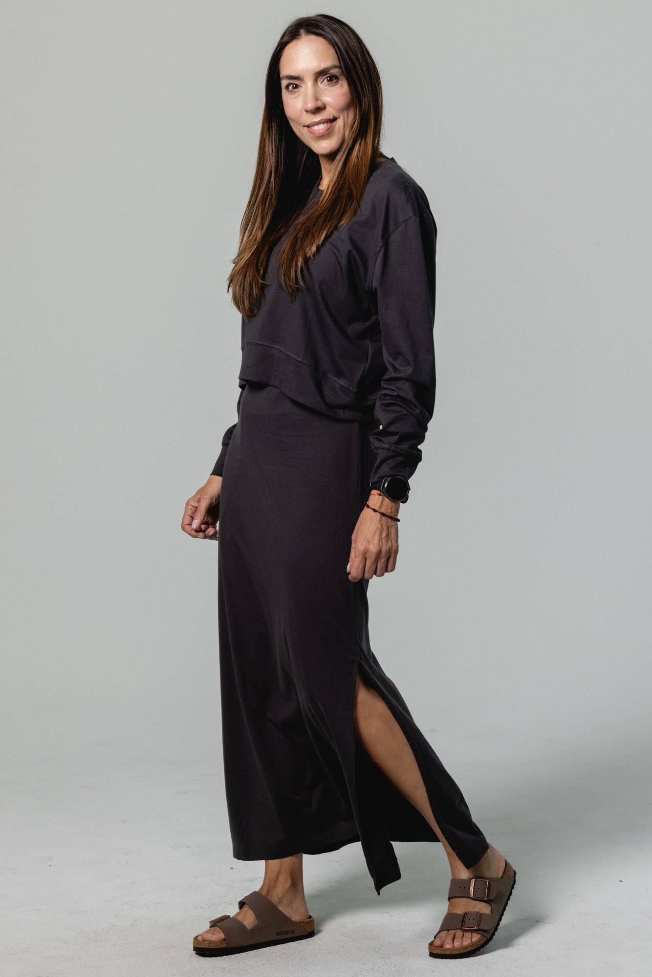 pima cotton maxi dress Peruvian Connection Black Long Sleeve Pima Cotton Maxi Dress Size Small
