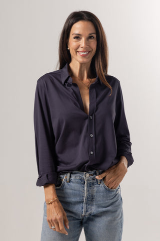 Button Up Shirt Anna | Peruvian Pima Cotton | Marine Blue