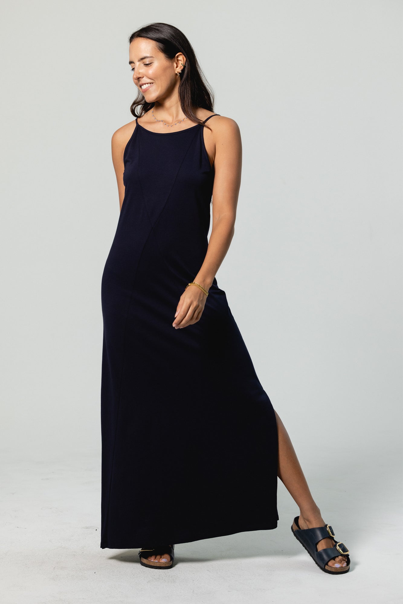 Strappy Maxi Dress Andrea Peruvian Pima Cotton Black