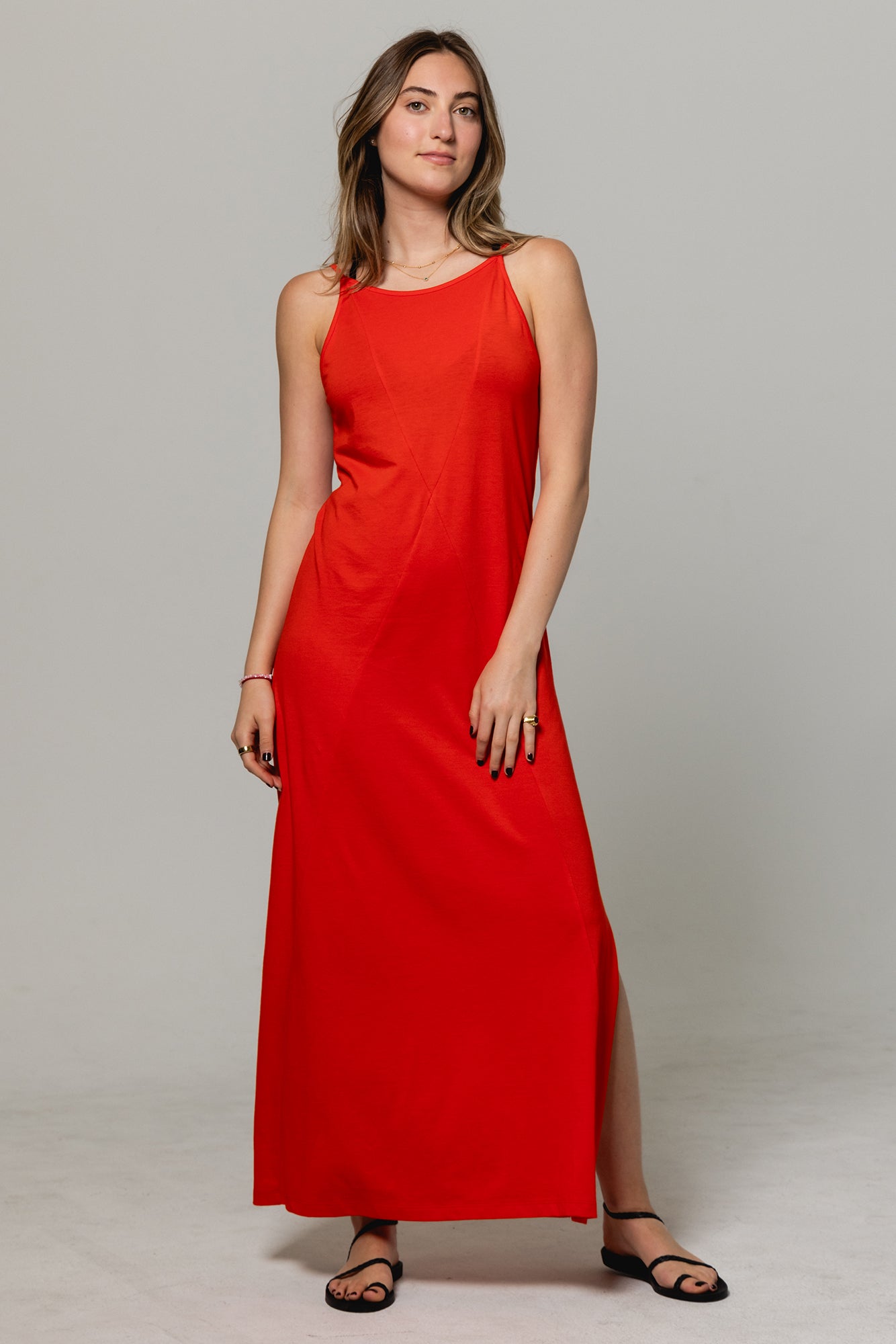 Strappy Maxi Dress Andrea Peruvian Pima Cotton Coral Red – iara