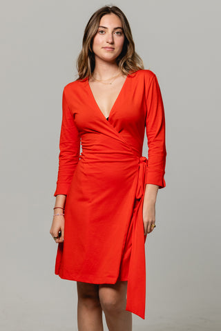 Wrap Dress Lucia | Pima Cotton | Coral Red