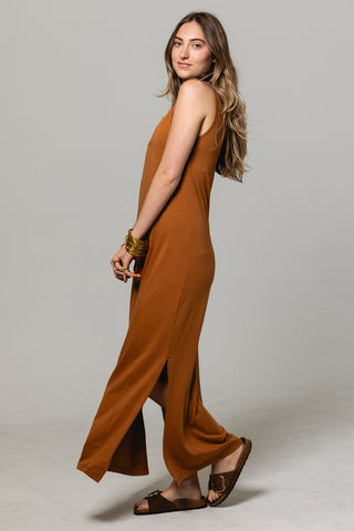 Strappy Maxi Dress Andrea | Pima Cotton | Dark Honey