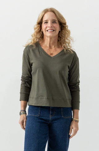Long Sleeve V-Neck Top | Peruvian Pima Cotton | Olive