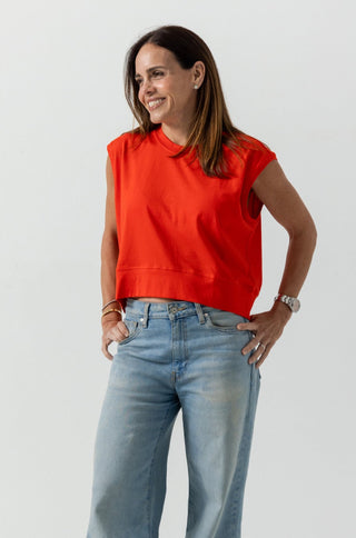 Muscle Crew Top | Peruvian Pima Cotton | Coral Red