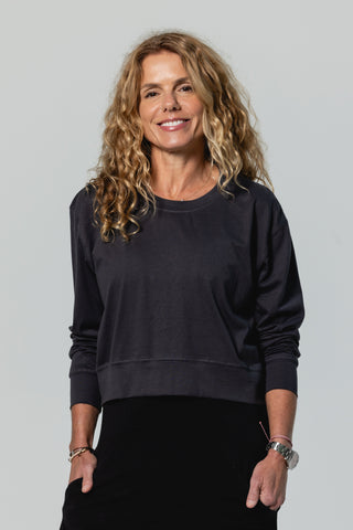 Long Sleeve Crew Top | Pima Cotton | Charcoal