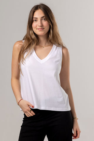 Sleeveless V Neck Top | Peruvian Pima Cotton | White