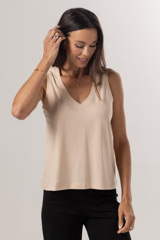 Sleeveless V Neck Top | Peruvian Pima Cotton | Almond