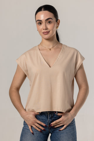 Flowy V Neck Tee | Peruvian Pima Cotton | Almond