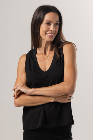 Sleeveless V Neck Top | Peruvian Pima Cotton | Black