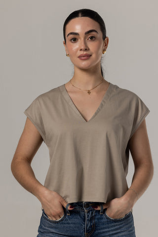 Flowy V Neck Tee | Peruvian Pima Cotton | khaki