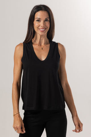 Sleeveless V Neck Top | Peruvian Pima Cotton | Black