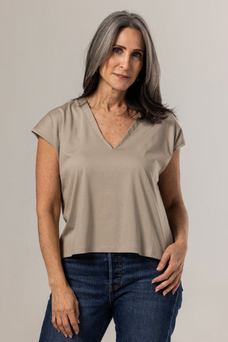 Flowy V Neck Tee | Peruvian Pima Cotton | khaki
