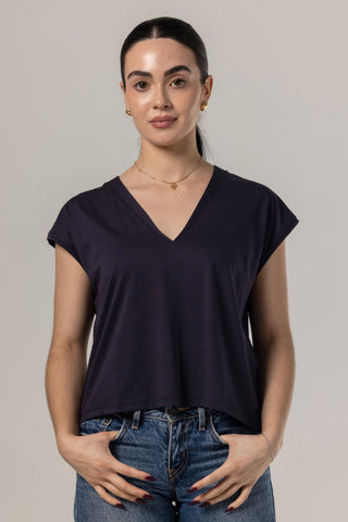 Flowy V Neck Tee | Peruvian Pima Cotton | Marine Blue