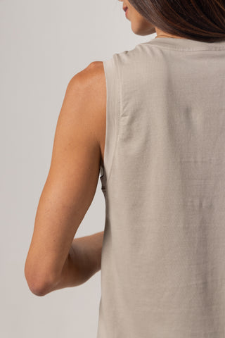 Sleeveless V Neck Top | Peruvian Pima Cotton | Khaki