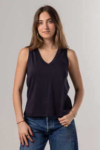Sleeveless V Neck Top | Peruvian Pima Cotton | Marine Blue