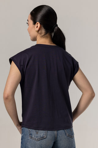 Flowy V Neck Tee | Peruvian Pima Cotton | Marine Blue