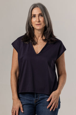 Flowy V Neck Tee | Peruvian Pima Cotton | Marine Blue
