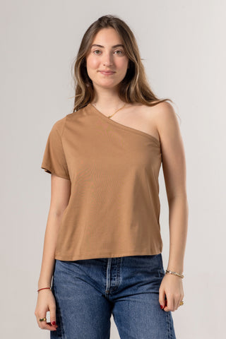 One Shoulder Tee | Peruvian Pima Cotton | Camel