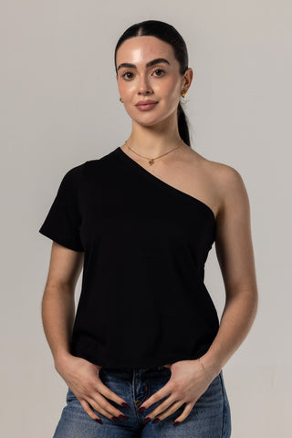One Shoulder Tee | Peruvian Pima Cotton | Black