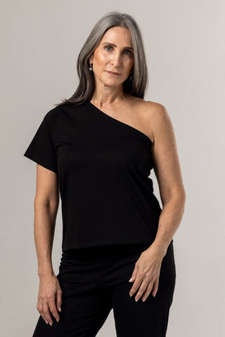 One Shoulder Tee | Peruvian Pima Cotton | Black