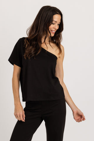 One Shoulder Tee | Peruvian Pima Cotton | Black