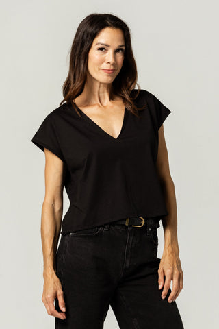 Flowy V Neck Tee | Peruvian Pima Cotton | Black