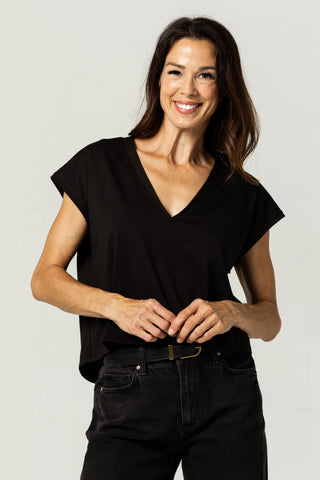 Flowy V Neck Tee | Peruvian Pima Cotton | Black