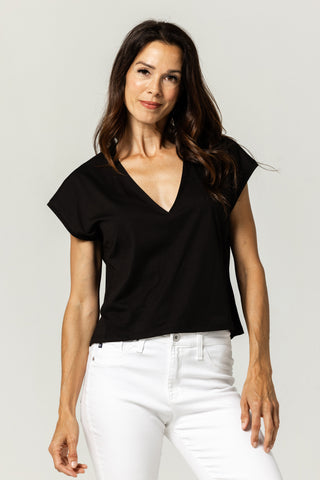 Flowy V Neck Tee | Peruvian Pima Cotton | Black