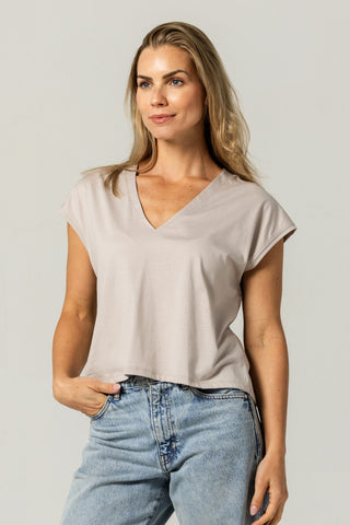 Flowy V Neck Tee | Peruvian Pima Cotton | Mineral