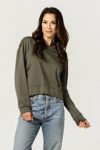 Long Sleeve Crew Top | Peruvian Pima Cotton | Olive