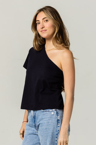 One Shoulder Tee | Peruvian Pima Cotton | Deep Navy
