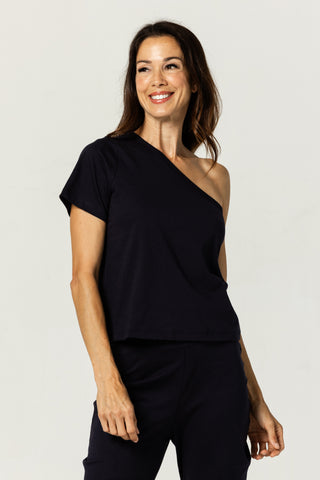 One Shoulder Tee | Peruvian Pima Cotton | Deep Navy