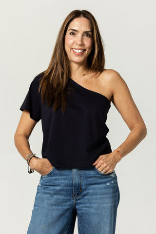 One Shoulder Tee | Peruvian Pima Cotton | Deep Navy