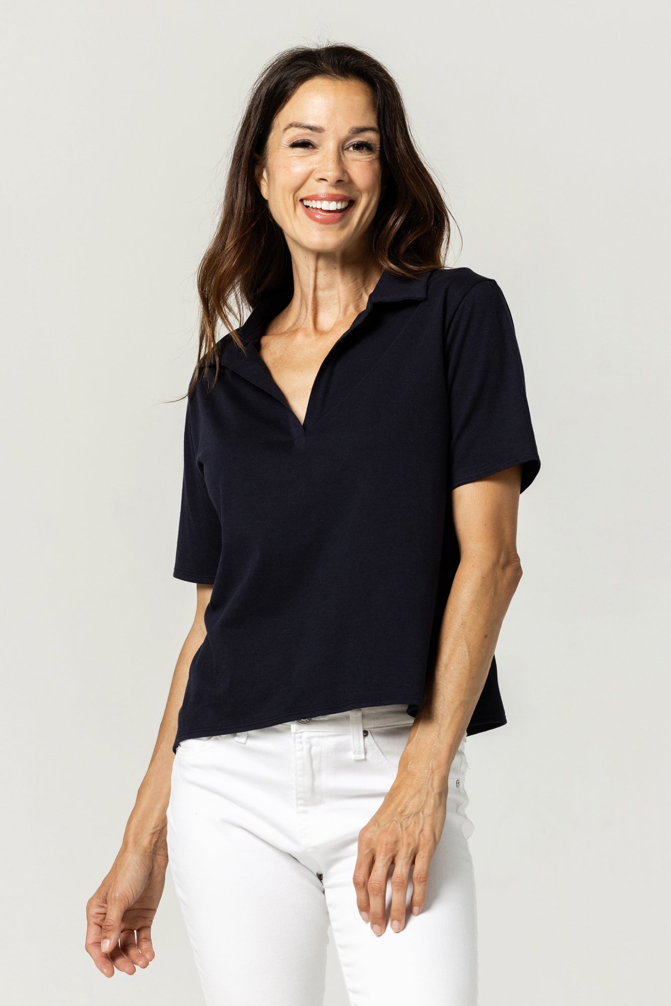 Knit Polo Gala Peruvian Pima Cotton Deep Navy – iara