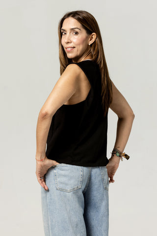 Sleeveless Ruffle Top | Peruvian Pima Cotton | Black