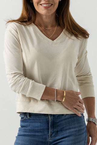 Long Sleeve V-Neck Top | Peruvian Pima Cotton | Bone