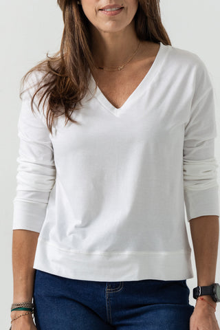 Long Sleeve V-Neck Top | Peruvian Pima Cotton | Off-White